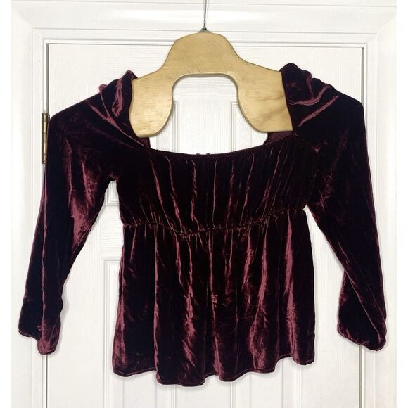 Reformation Roy Square Neck Velvet Babydoll Top Burgundy Red Size 8 - Picture 5 of 11